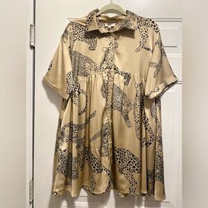 Entro Shirt Dress Short Sleeve Cheetah Animal Print Size Small Oversized Pockets